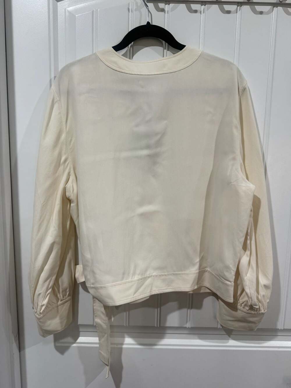 Everlane 100% Silk Wrap Blouse 16 Ivory Cream Tie Waist Career Quiet Luxury - Picture 3 of 8